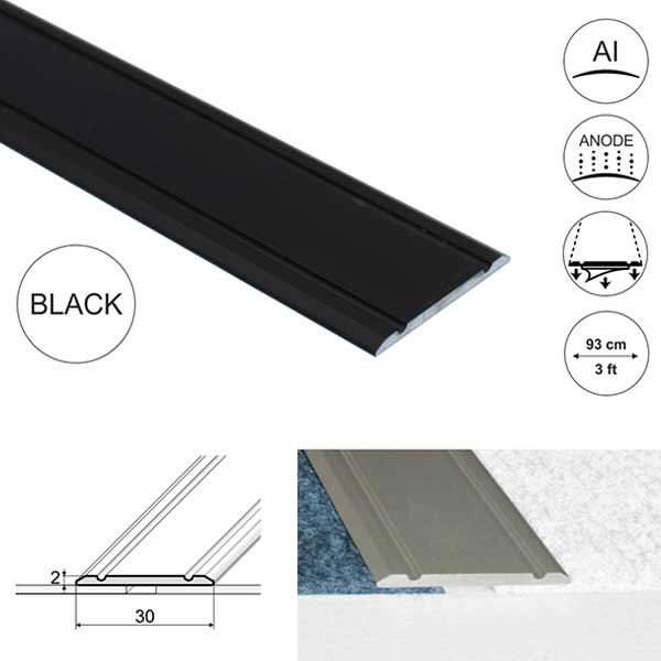 30mm Wide Aluminium Flat Door Threshold  Screw fix For Wooden, Laminate, Carpet Vinyl Flooring