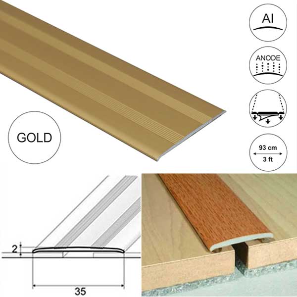35mm Wide Flat Aluminium Door Thresholds Self Adhesive, Floor Trim