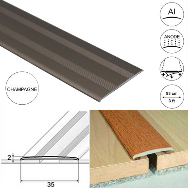 35mm Wide Flat Aluminium Door Thresholds Self Adhesive, Floor Trim