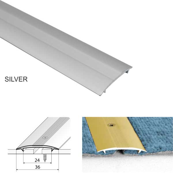 36mm Wide Aluminum Twin Grip Joining Carpet to Carpet Threshold Strip