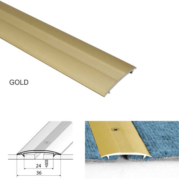 36mm Wide Aluminum Twin Grip Joining Carpet to Carpet Threshold Strip