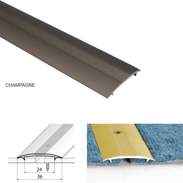 36mm Wide Aluminum Twin Grip Joining Carpet to Carpet Threshold Strip
