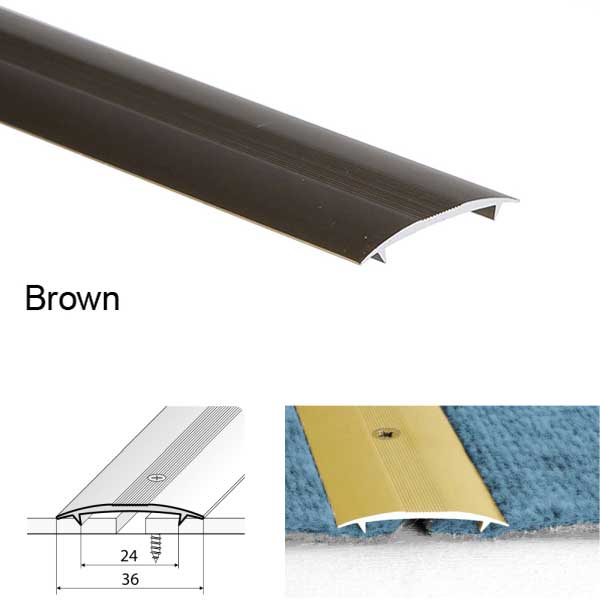 36mm Wide Aluminum Twin Grip Joining Carpet to Carpet Threshold Strip