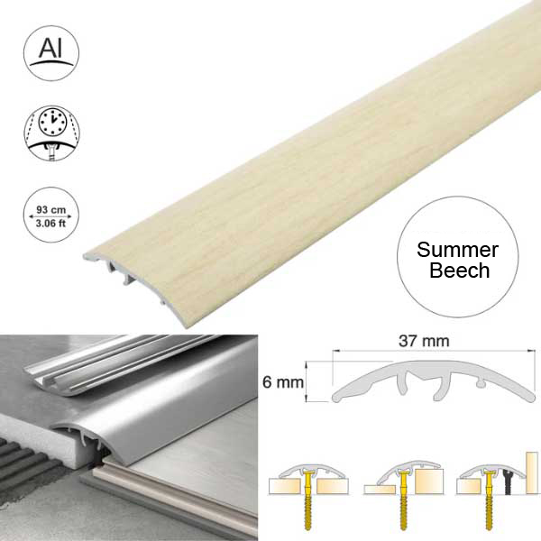 37mm Aluminium Door Threshold Strip Self Adhesive Multi-Purpose Floor Trim 