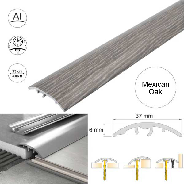 37mm Aluminium Door Threshold Strip Self Adhesive Multi-Purpose Floor Trim 