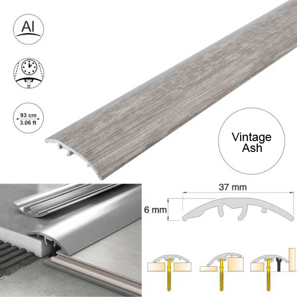 37mm Aluminium Door Threshold Strip Self Adhesive Multi-Purpose Floor Trim 