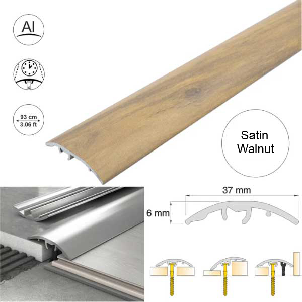 37mm Aluminium Door Threshold Strip Self Adhesive Multi-Purpose Floor Trim 