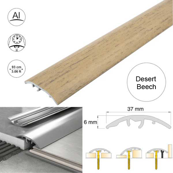 37mm Aluminium Door Threshold Strip Self Adhesive Multi-Purpose Floor Trim 