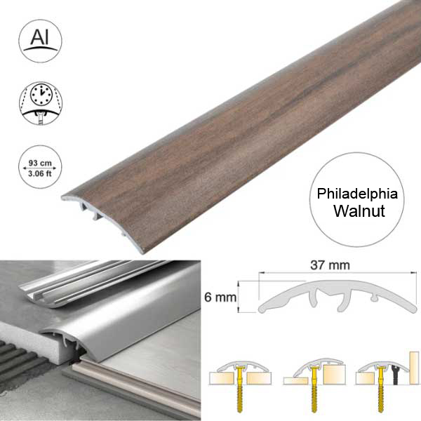 37mm Aluminium Door Threshold Strip Self Adhesive Multi-Purpose Floor Trim 