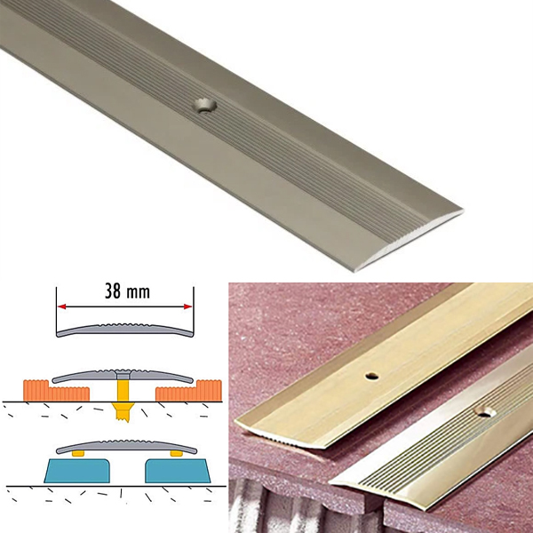 38mm Wide Aluminium Grooved Floor Trim For Joined Carpets 