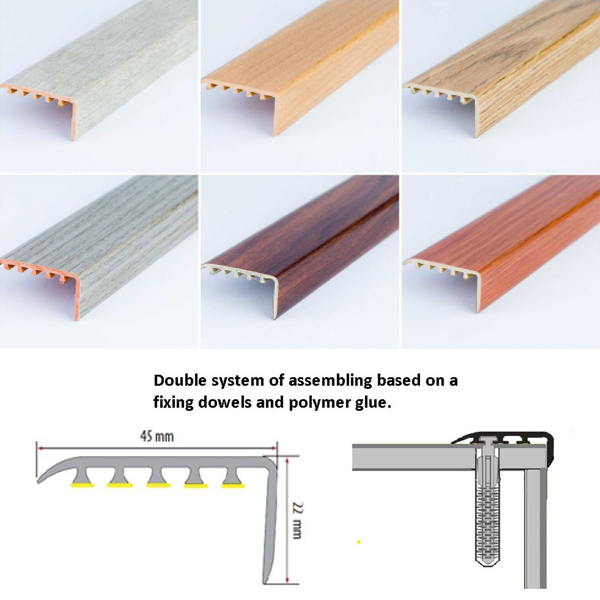 45 x 22mm UPVC Wood Effect Stair Edge Trim Nosing 