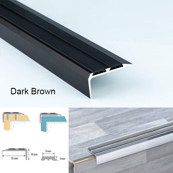 Aluminium Anti Non Slip Stair Edge Nosing Trim With Rubber Insert