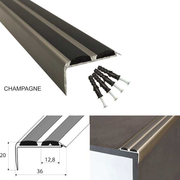 Aluminium Non Slip Rubber Stair Nosing Edge Trim With Rubber Inserts