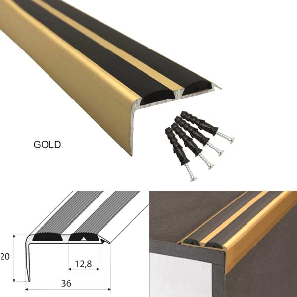 Aluminium Non Slip Rubber Stair Nosing Edge Trim With Rubber Inserts