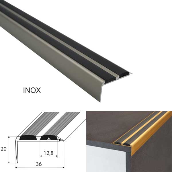 Aluminium Non Slip Rubber Stair Nosing Edge Trim With Rubber Inserts