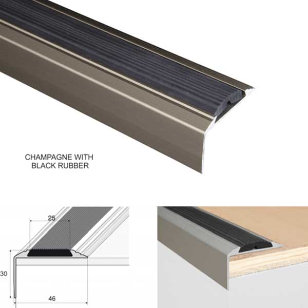 Aluminium Self Adhesive Anti - Slip Stair Nosing Edge Trim With Rubber Insert