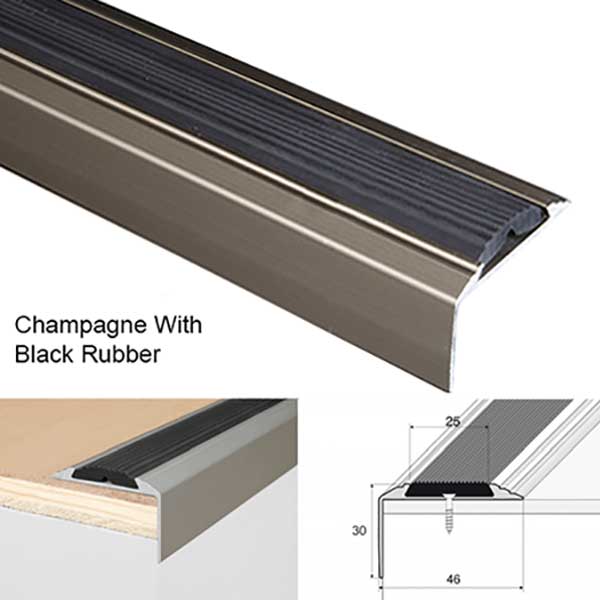 Anodised Aluminium Stair Nosing With Non Slip Rubber For Tread Edges