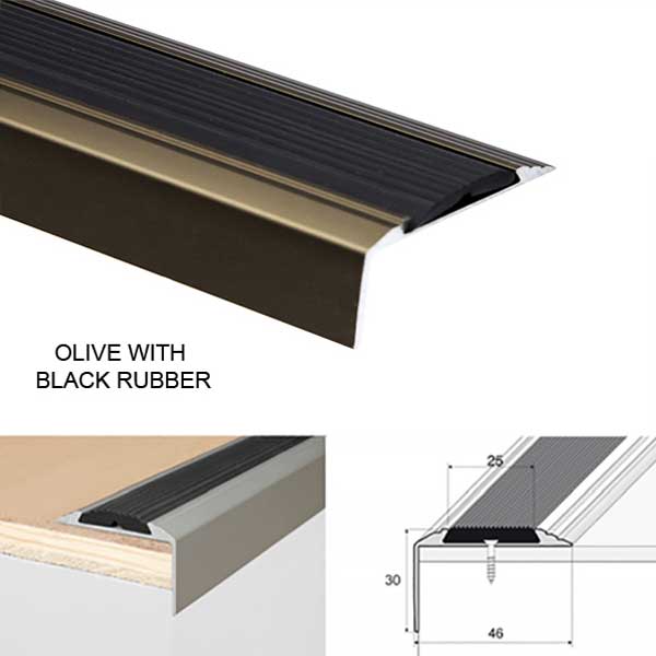 Anodised Aluminium Stair Nosing With Non Slip Rubber For Tread Edges