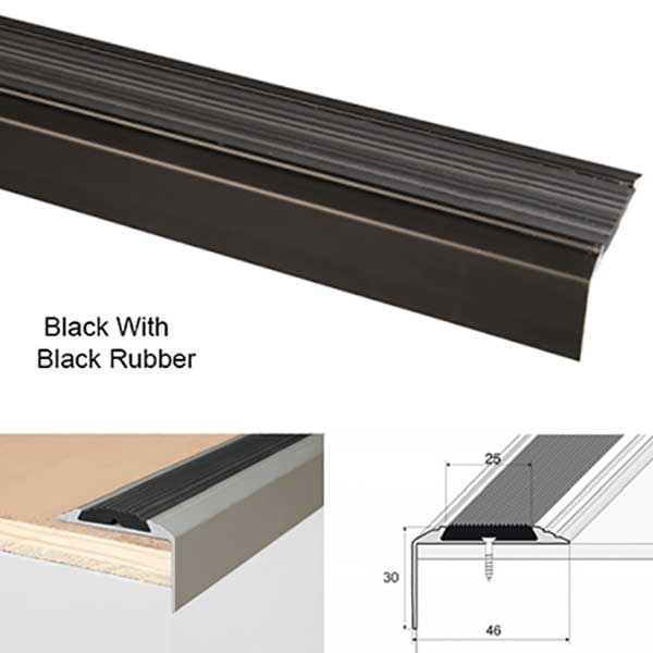 Anodised Aluminium Stair Nosing With Non Slip Rubber For Tread Edges