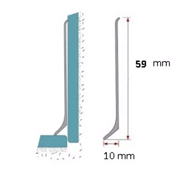 Anodized Aluminium Skirting Board - 59mm High with PVC Accessories 