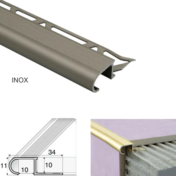 Anti-Slip Stair Nosing Edge Trim Step Edging For Tiles 34mm x 11mm x 10mm