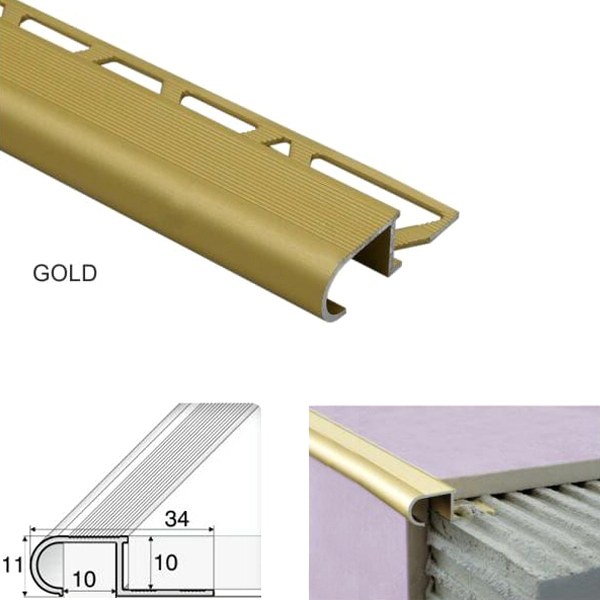 Anti-Slip Stair Nosing Edge Trim Step Edging For Tiles 34mm x 11mm x 10mm
