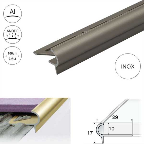 Anti-Slip Stair Nosing Edge Trim Step Edging For Tiles - 29mm x 17mm