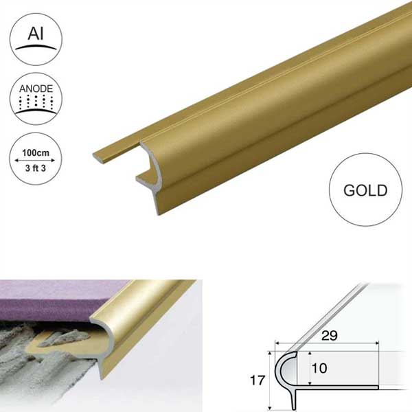 Anti-Slip Stair Nosing Edge Trim Step Edging For Tiles - 29mm x 17mm