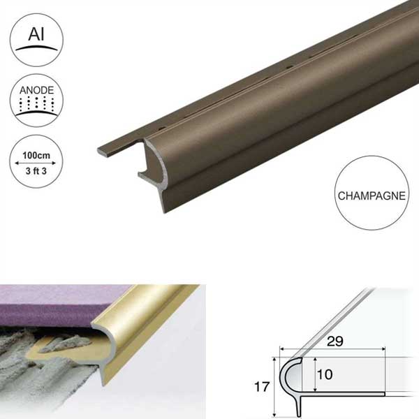 Anti-Slip Stair Nosing Edge Trim Step Edging For Tiles - 29mm x 17mm