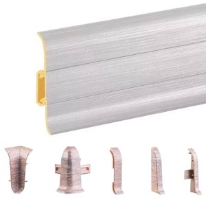 Brushed Aluminium PVC Skirting Board & Accessories Cable Cover Flexible Edges