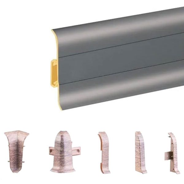  Grey PVC Skirting Board & Accessories Cable Cover Flexible Edges