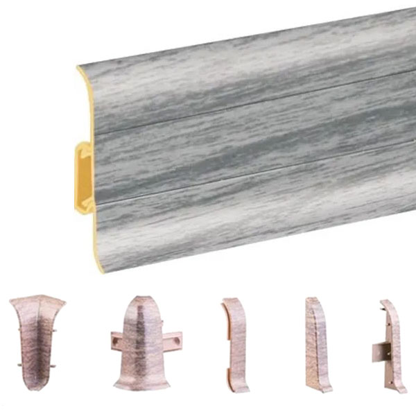 Light Grey Oak PVC Skirting Board & Accessories Cable Cover Flexible Edges