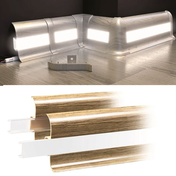 Light Oak PVC Skirting Board & Accessories Cable Cover Flexible Edges
