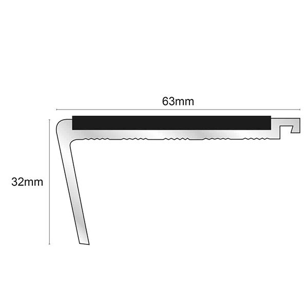 Non Slip Commercial Stair Nosing 63mm x 32mm With PVC Insert Bullnose Stair Nosing