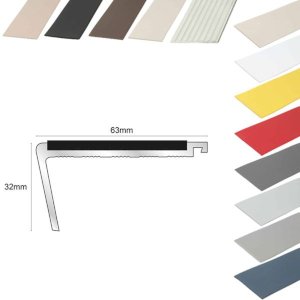Non Slip Commercial Stair Nosing 63mm x 32mm With PVC Insert Bullnose Stair Nosing