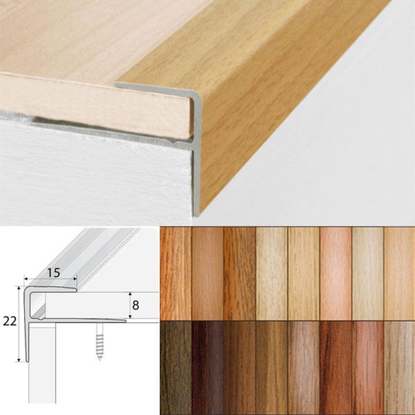 Push-In Aluminium Wood Effect Stair Nosing Edge Trim 15 x 22mm 